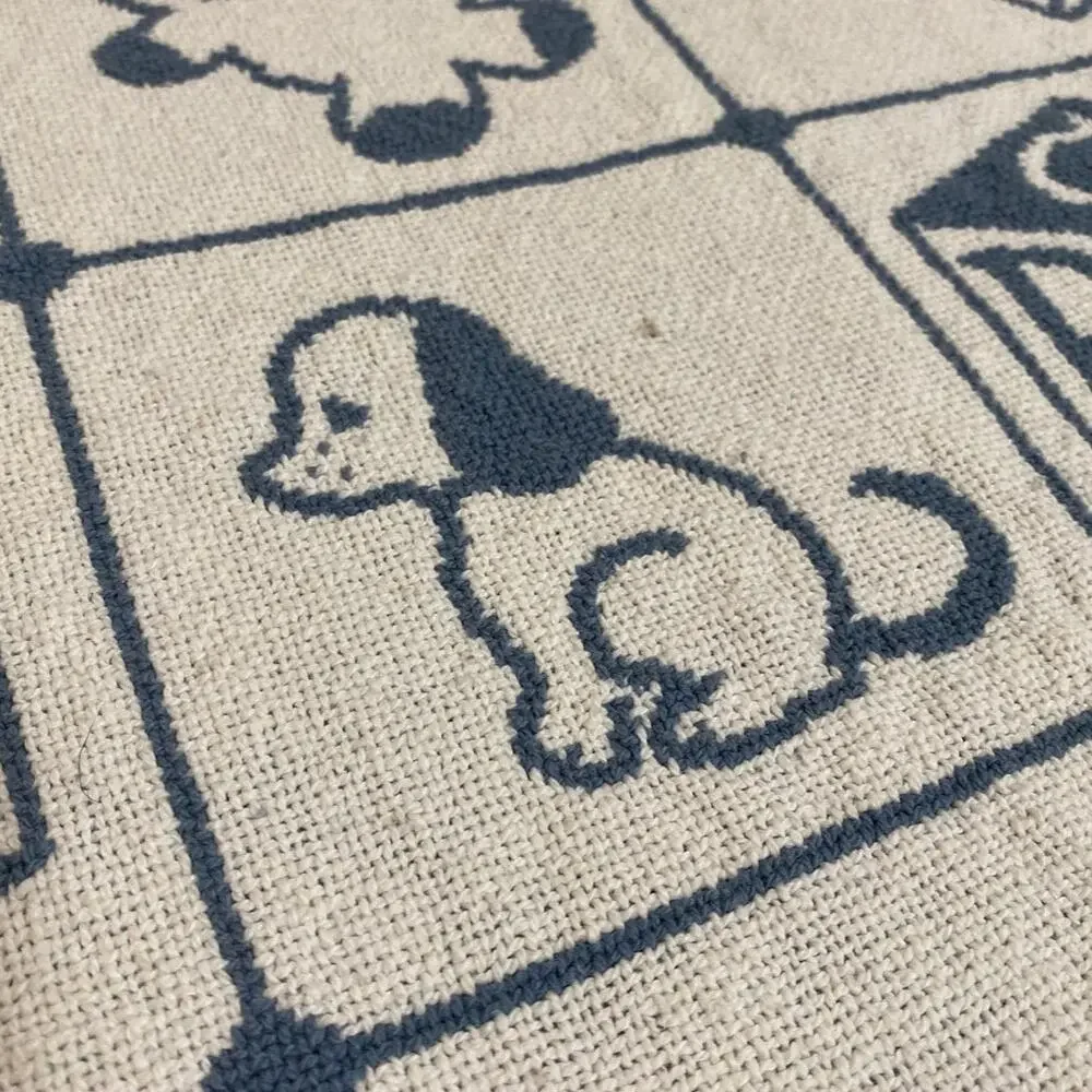 Vintage Baby Throw Blanket Afghan Alphabet Block TeddyBear Duck Animal Fringe